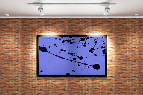 a minimalist abstract artwork with dynamic black paint splatters on a lavender background, abstract, art, kanvas tablo