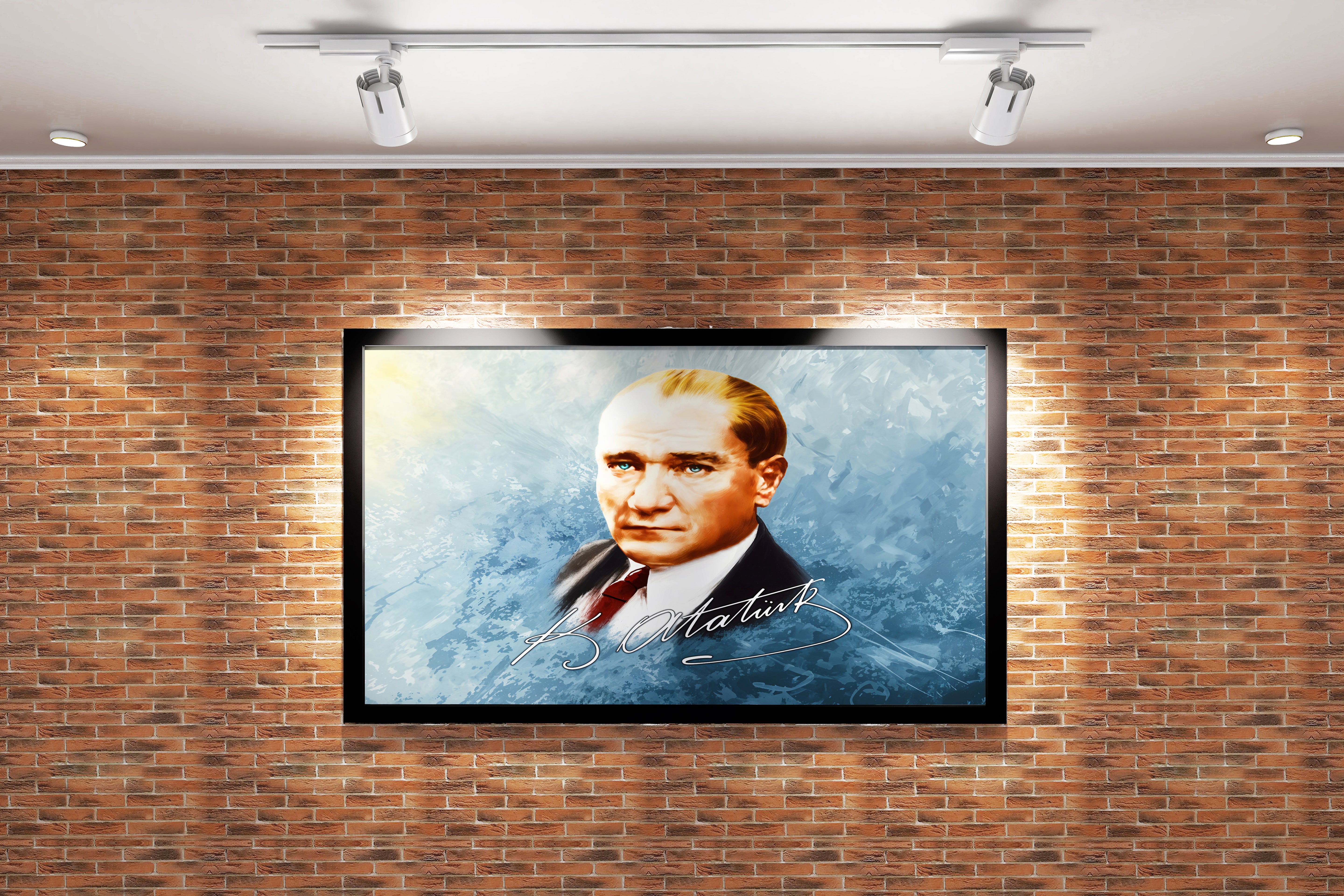 Atatürk portre with his signature model 3, art, kanvas tablo