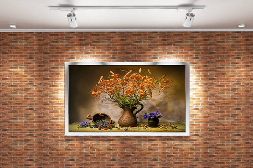 flower motif, old vase, art, kanvas tablo