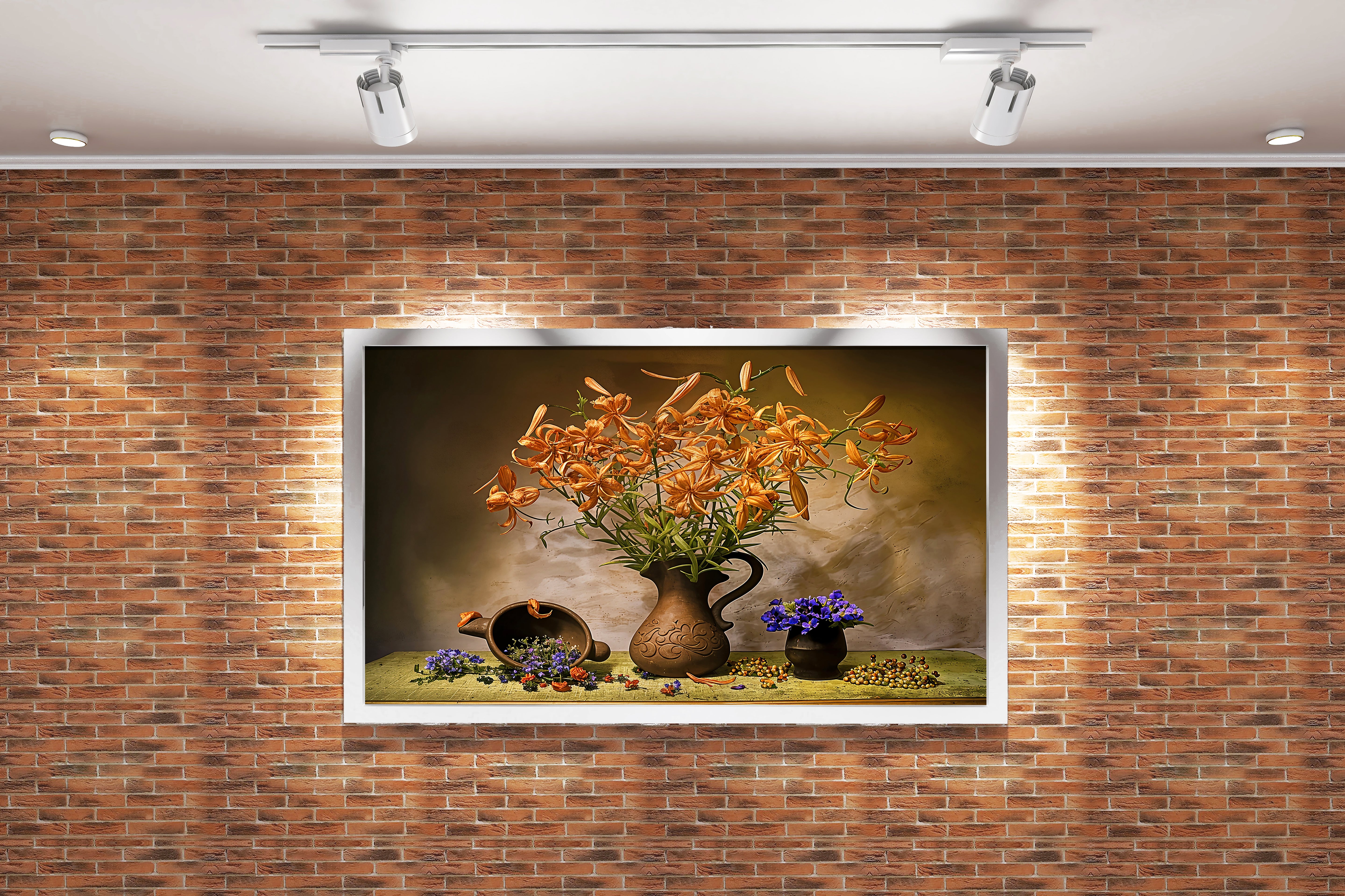 flower motif, old vase, art, kanvas tablo