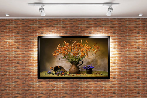 flower motif, old vase, art, kanvas tablo