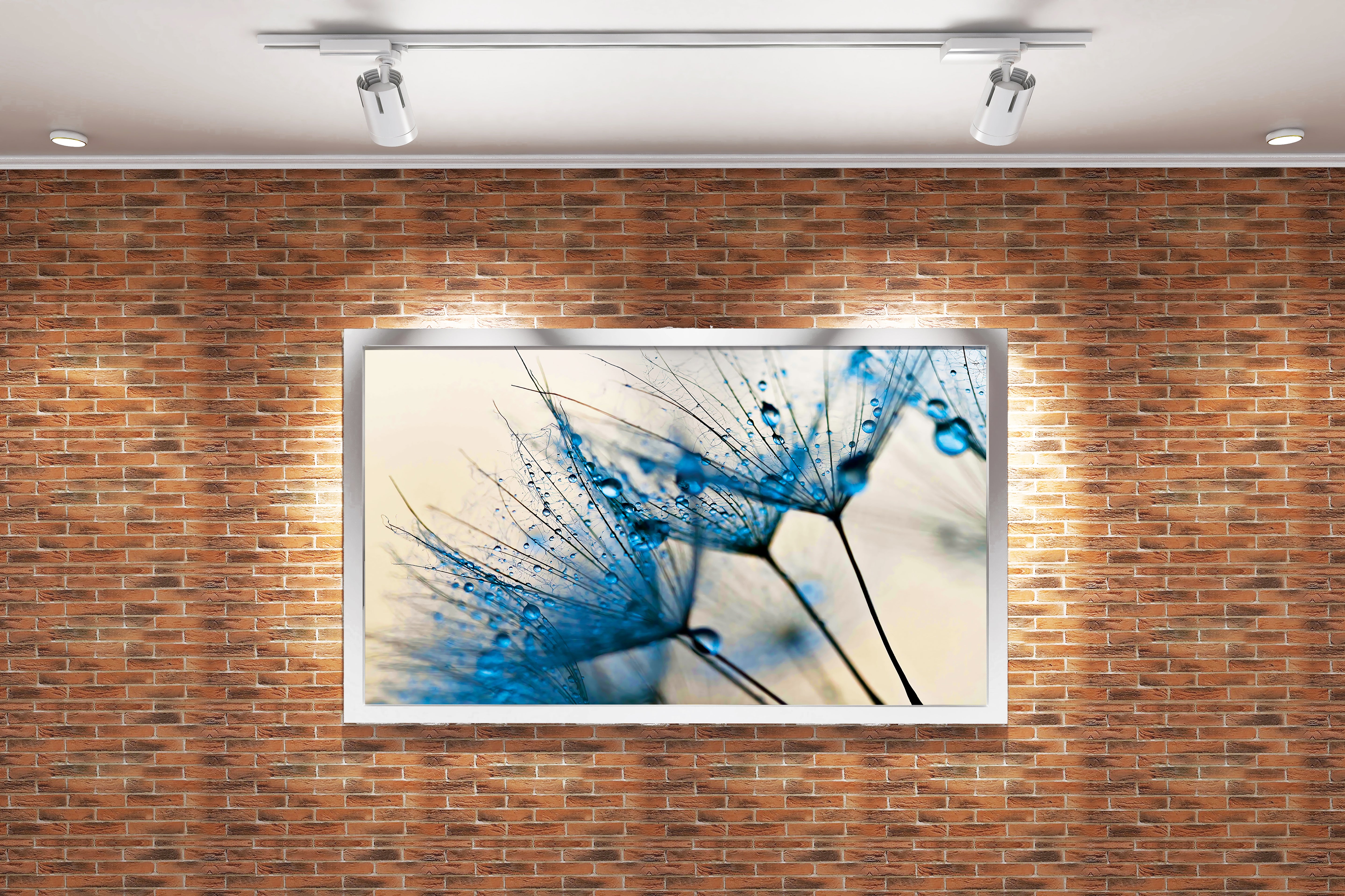 flower motif, blue water drops, art, kanvas tablo