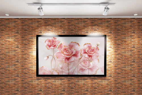 flower motif, pink roses, art, kanvas tablo