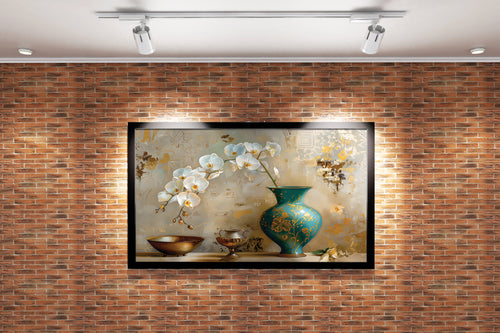 flower motif, medium vase, art, kanvas tablo