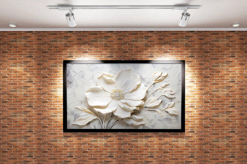 flower motif, high white relief, art, kanvas tablo