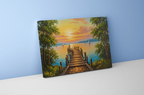pier and nature view by the river with colorful flowers model 3, view, ai art, art, kanvas tablo