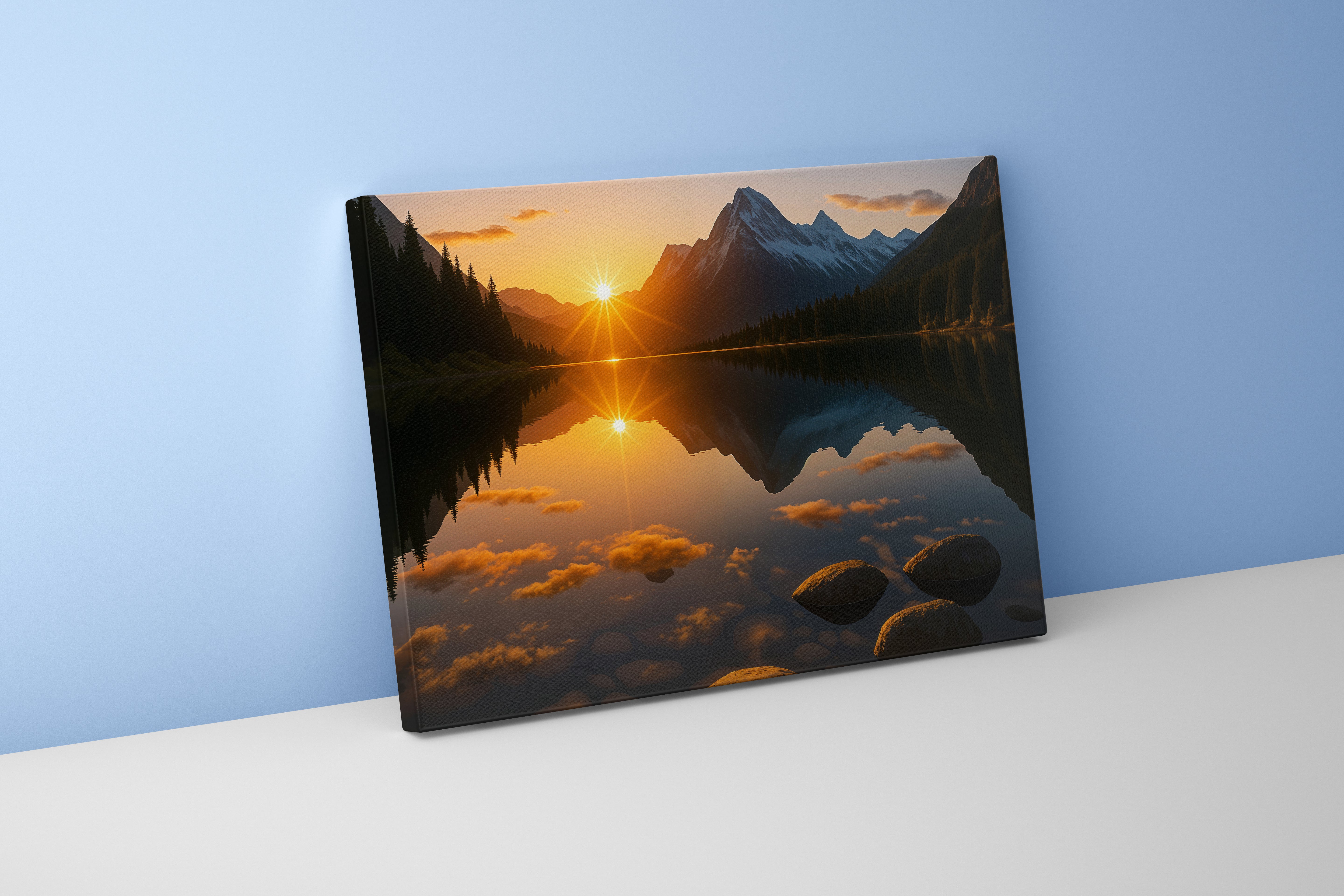 reflection of nature and the sunset, view, art, kanvas tablo