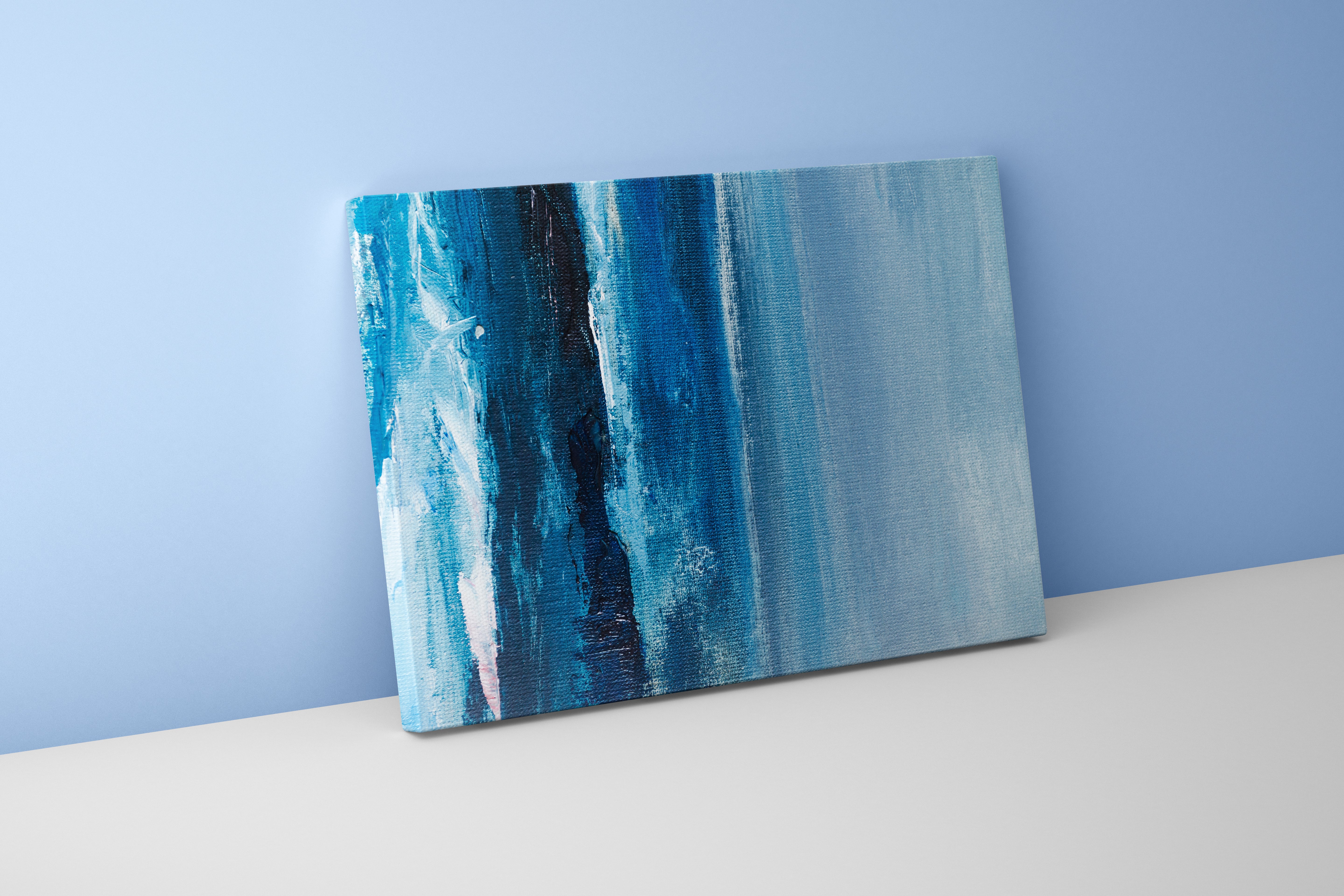 a minimalist abstract painting on canvas featuring textures in two different shades of blue, abstract, art, kanvas tablo