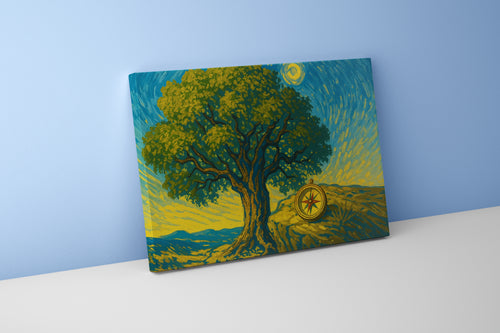 Van Gogh style tree and compass, view, art, kanvas tablo