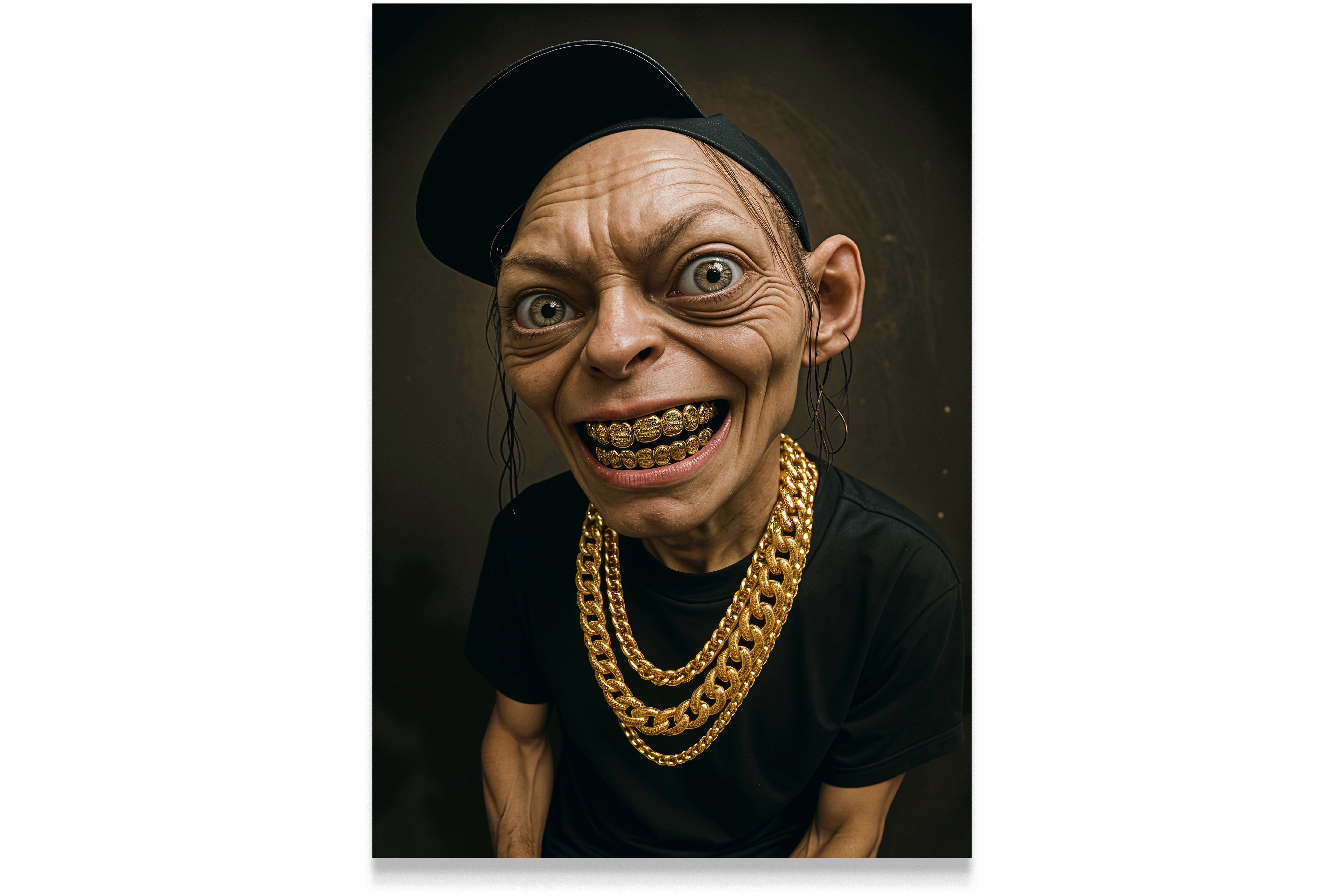 ai creation, psycho gollum and his necklaces, art, kanvas tablo